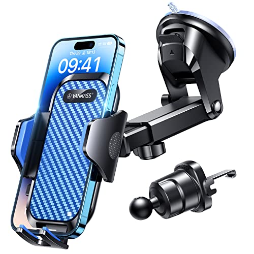 VANMASS Phone Holders for Your Car 2026 Ultimate Phone Mount Military-Grade Windshield Dashboard Vent【Newest Best Strongest】 Cell Phone Car Mount for iPhone 16 Pro Max 15 Samsung Android,Blue