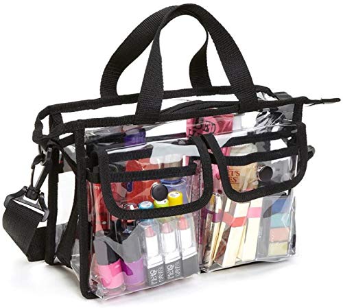 Uheng Clear PVC Cosmetic Bags Makeup Storage Toiletry Organizer Bag with Removable Shoulder Strap For Beach Shopping Swimming Pool