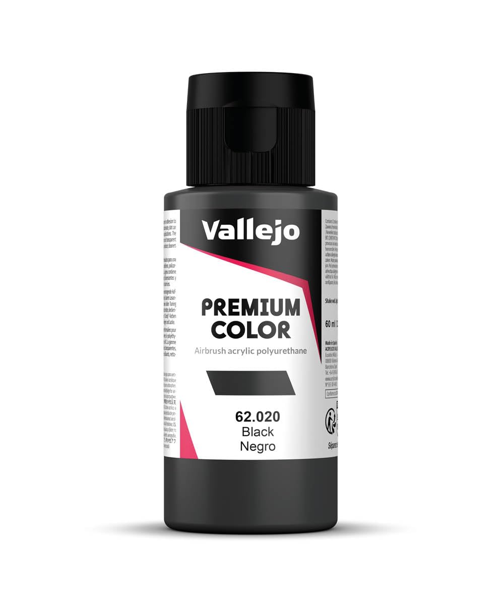 Vallejo 62.020 Premium Acrylic Polyurethane Water Based Air Brush Color 60 ml, Black