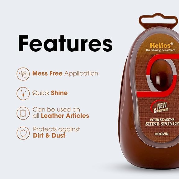 Image of Helios Shoe Shine Sponge for Leather Shoes | Instant Shine Sponge | Easy to Use Shoe Cleaner | Long Lasting Shine for Formal Shoes, Boots & Leather (Brown, Pack of 3)