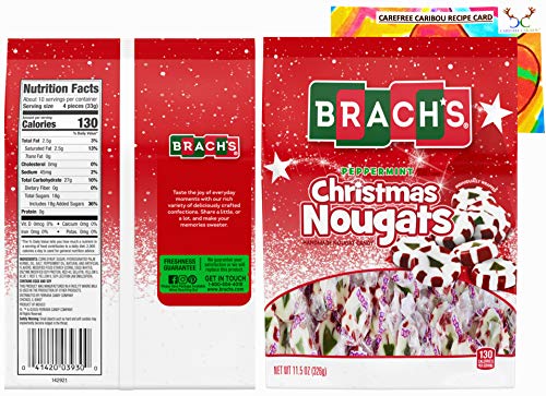 Brachs Peppermint Christmas Nougats Candy Bundle. Includes Two (2) 11.5oz Packages of Brachs Peppermint Nougats Candy and a Holiday Candy Recipe Card from Carefree Caribou!