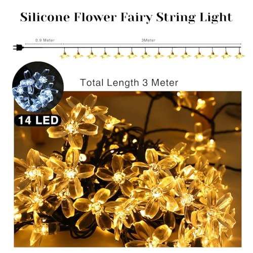 Image of One94Store 14 LED, 3 Meter Silicone Flower Fairy String Lights - Warm White Decorative Series Lights for Home, Festival, Wedding, Party & Room Decoration | Plug-in Fairy Lights (Pack of 3)