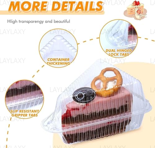 Laylaxy RV10/399 50 Pcs Cake Slice Containers With Lid, Clear Plastic Individual Carrier Transparent Disposable Triangle Boxes For Cheesecake thumb #3