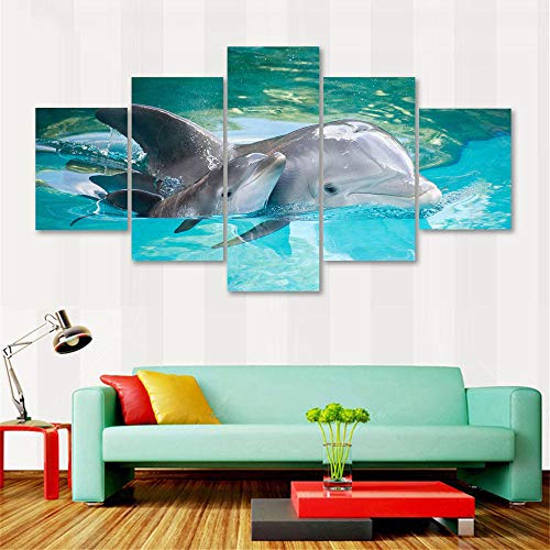 SFDHG 5 Parties Toile Dauphin Animal Art Mural Pourparties Tableau decorationmaison décor à-No Frame-110x60Cm Cover