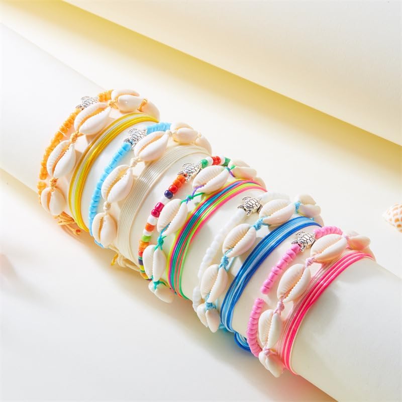 Caiyao 3Pcs Vintage Adjustable Shell Sea Turtle Rice Beads Charm Bracelets Anklets Colorful Bohemia Waterproof Surf Friendship Braided String Bracelet for Women Men Summer Beach Holiday Jewelry Gift - Image 3