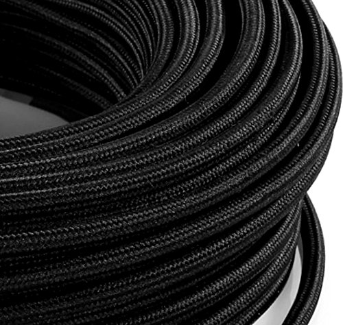 MeToo H03VV-F Câble électrique rond, de style vintage, gainé de tissu noir, section 2 x 0,75 mm, pour lustres, lampes, abat-jour, design Produit fabriqué en Italie Cover
