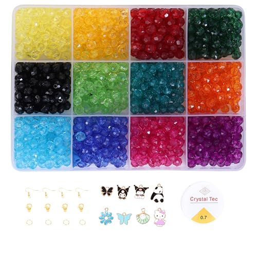 Image of Ambitieux DIY Bracelet Making Kit for Girls - 12 Types Colorful Beads with Charms, Elastic Thread, Earrings, Clasps & Rings - Jewellery Craft Kit for Kids, Birthday Return Gift, Rakhi Special Set for 2 3 4 5 6 7 8 9 10 years (6mm Crystal)