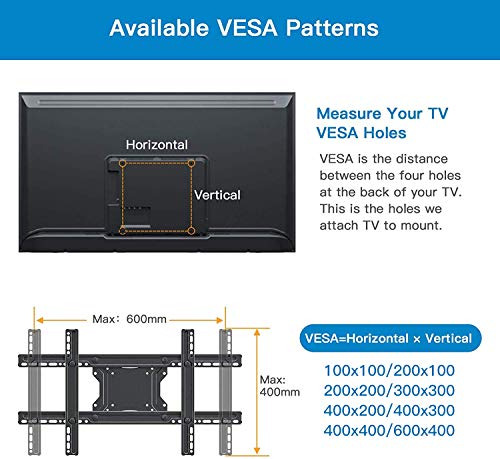 TV Wall Mount Bracket Full Motion- Fits 16”, 24” Wood Studs Articulating Swivel TV Mount for 37-75 Inch LED, LCD, OLED, Flat Screen TVs - Weight up to 132lbs - VESA 600x400mm PERLESMITH