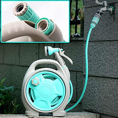 Image of Rolling Hose Reel Retractable Portable Garden 50FT With 7 Function Sprayer Nozzle - Hideaway Wall Mount for Cleaning Patio Car Washing