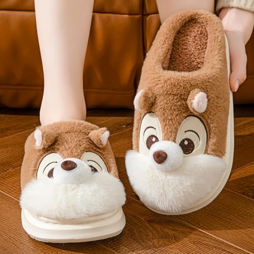 Cute Squirrel Plush Slippers Y2K Animal Cotton Stuff Slippers Home Cozy Furry Fluffy Soft Indoor House Shoes4