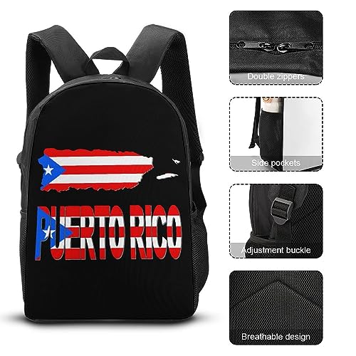 Puerto Rico Map Flag 3Pcs Backpack Set Cute Laptop Backpack Travel Daypack with Lunch Bag Pencil Case3