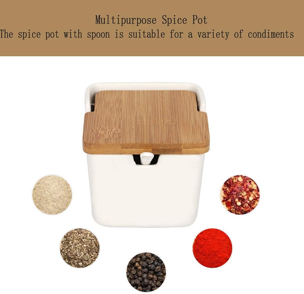 9.1 FL OZ Ceramic Condiment Jar【1 pc/set】- TIANGR Sugar and Salt Container with Natural Bamboo Lid,Spoons - Ideal Sugar Bowl Condiment Jar For Home,Kitchen,Counter (268ML)