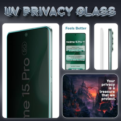 Image of FIRST MART Anti-Spy Privacy Tempered Glass for Realme 15 / Realme 15 Pro - 9H Screen Protector, Anti-Peeping, Bubble-Free, Edge to Edge [2 Pack]