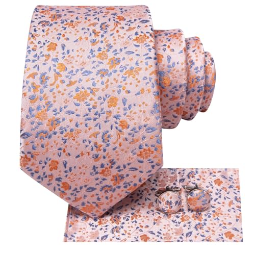 Image of Dubulle Mens Paisley Striped Tie Woven Necktie for Men and Handkerchief Cufflinks Set Wedding Formal Business