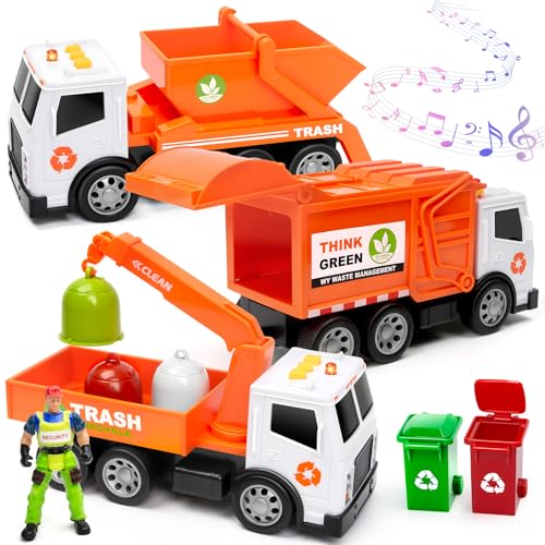 BunnyJOY Camion Poubelle Jouet Enfant avec Lumières et Sons, Lot de 3 Camions de Recyclage avec...