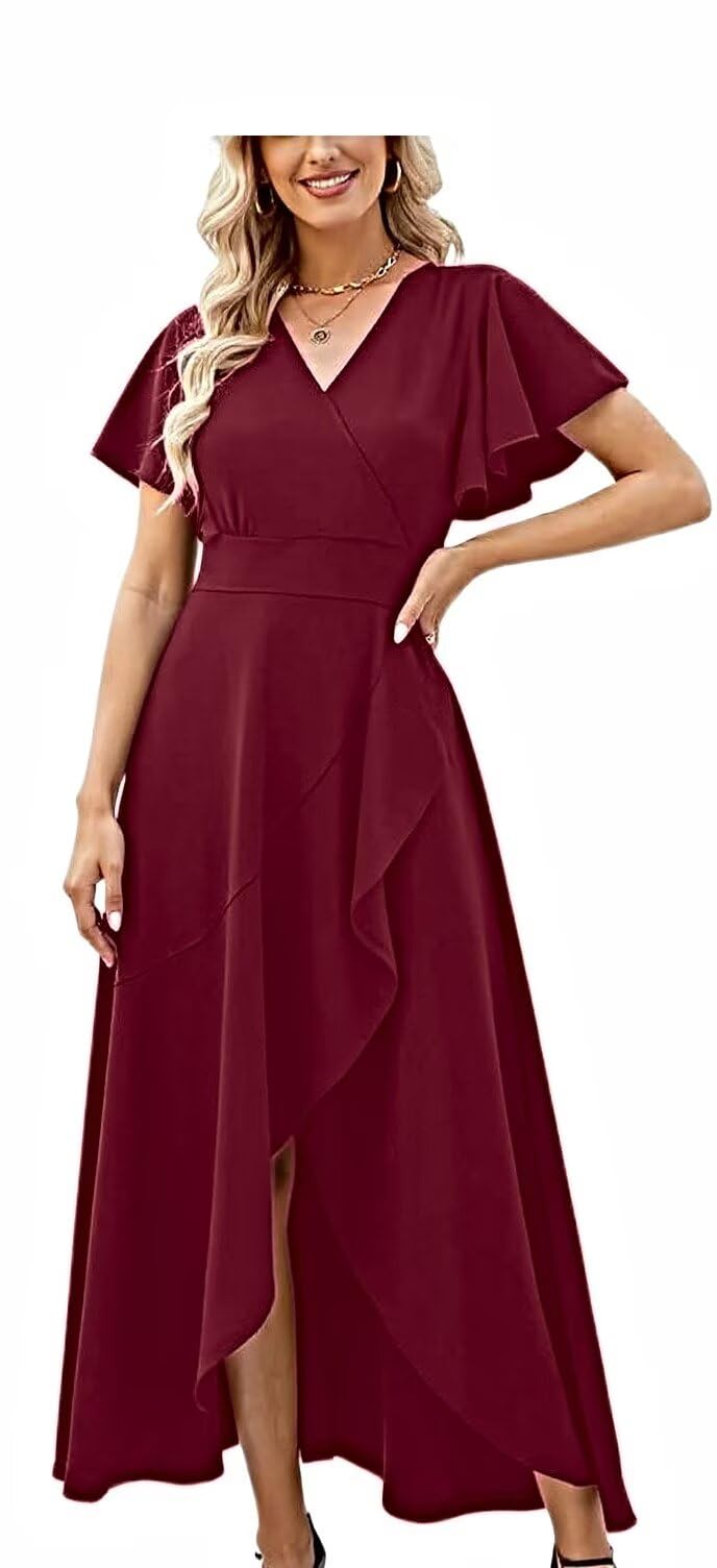 BABYONLINE D.R.E.S.S. Robes formelles pour femmes, robe de cocktail, col en V fendu, robe enveloppante à volants, robe d'invitée de mariage 3089-XIN