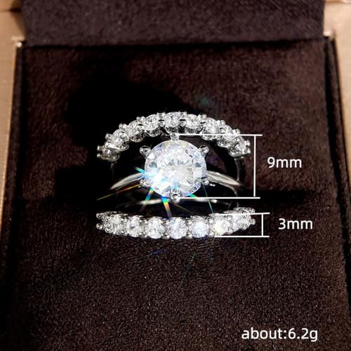 3Pcs White Gold Plated White Cubic Zirconia Engagement Rings Wedding Bridal Band Promise Rings Evening Parties Anniversary Valentine's Day Gifts Eternity Bands for Women2