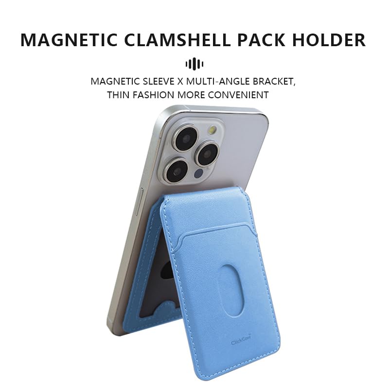 Image of ClickCaseBifold MagSafe Wallet, Minimalist Wallet with Stand, Magnetic Closure Wallet for iPhone 16 /15 /14 /13 /12 Series, Card Holder, Vegan Leather (Metalic Sky Blue)