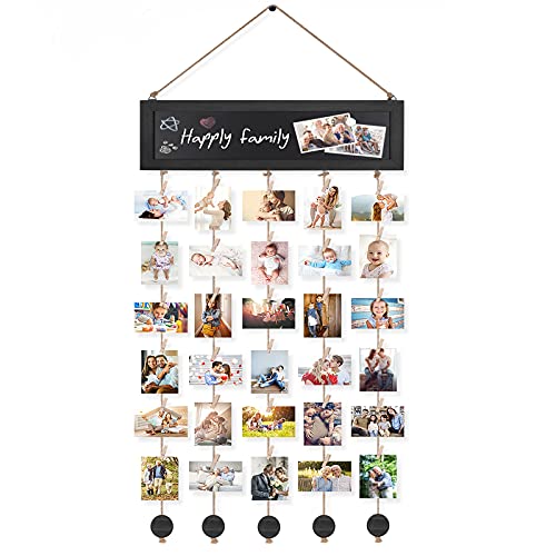 VINCOURNA Fotovorhang mit 30 Holzklammern klein,DIY Fotowand Fotogirlande...