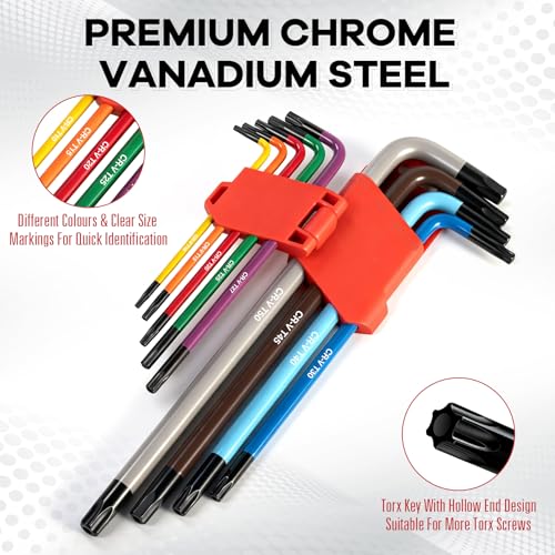 Image of 9PCS Torx Star Allen Wrench Set, Extra Long Arm Star Key Set T10 - T50, Cr-V Steel, Color-Coded Anti-Slip Wrenches For Bike Repair, Furniture Assembly, Motorcycle Maintenance, DIY Project.