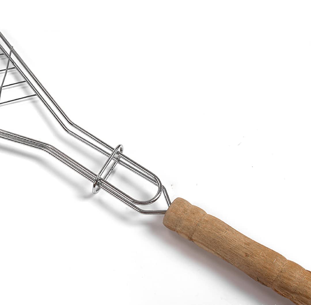 4er-Set Fischgriller Mit Holzgriff, Fischhalter Fischwender Fischgrill Metall BBQ Fischbräter Gemüsekorb, Tragbar Edelstahl Fischgrillzange Fischkorb Für Fleisch, Steak, Garnelen