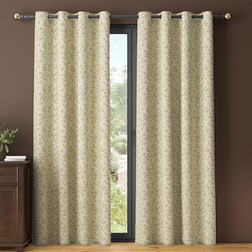 Image of Yellow Weaves 1 Pc Jacquard Leaf Eyelet Long Door Curtain - Perfect for Home, Office, Bedroom, Living Room & Balcony - 7 Feet (Golden)