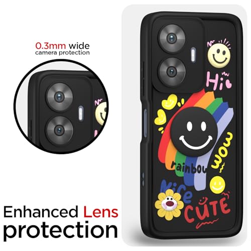 Image of Pikkme Back Cover for Realme Narzo N55 / Realme C55 | Soft Silicone| Cute Rainbow Smile & 3D Cartoon Flower Design | Shockproof Raised Camera Protection Bumper Case (Black)