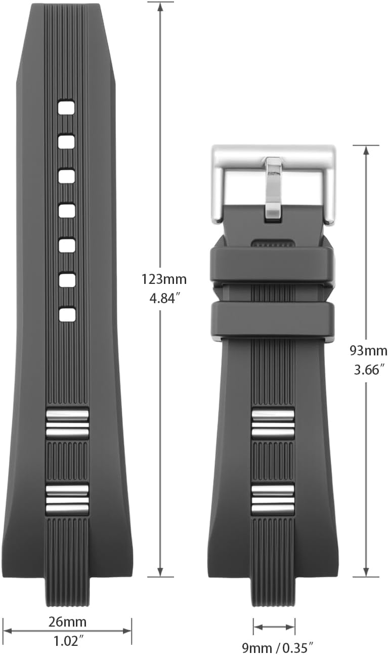 Compatible with Diagono Watch 21mm x 8mm Band, Soft Silicone Rubber Replacement Strap for Diagono Watch Women and Men, Black