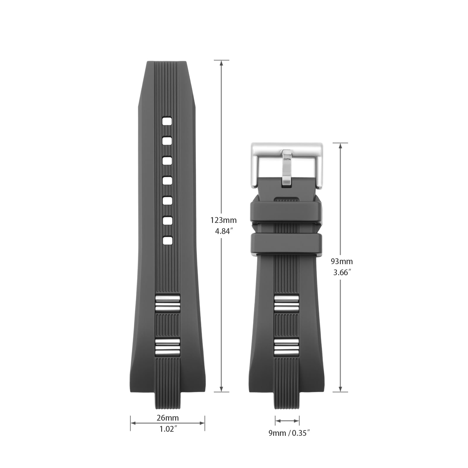 Bracelet de rechange en silicone souple compatible avec montre Diagono de 21 mm x 8 mm, pour homme et femme, noir