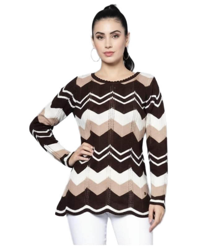SUHANI Women's Knit Sweater: Elegant Long Sleeve Top in Chic Brown Beige White for Stylish Comfort Winter Fashion-picture-39