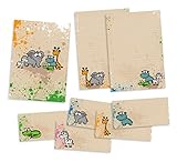  Set Briefpapier für Kinder  Safari-Tiere  Schreibblock DIN A4 mit 24 Blatt + 15 Briefumschläge DIN lang + hochwertige Mappe