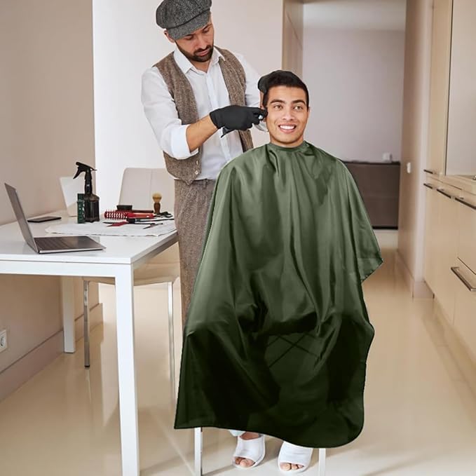 MAKSTILE Professional Hair Cutting Cape for Salons & Home Use | Waterproof & Adjustable Barber Cape | Hairdresser Cape for Styling, Cutting & Coloring | Size: 42x56 Inches | Pack of 1 (Military Green) - Image 4 thumbnail