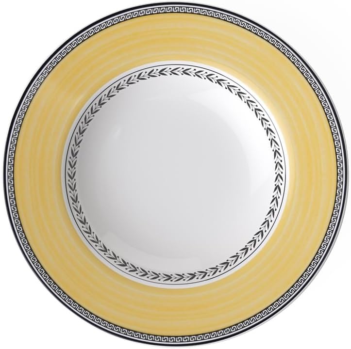 Villeroy & Boch Audun Fleur Rim Soup, 9.5 in, Premium Porcelain, White/Gray/Yellow