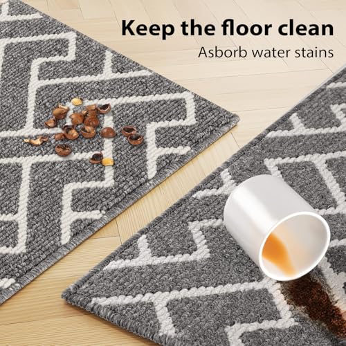 Image of hicorfe Indoor Door Mat,Set of 2 Non Slip Welcome Mats for Floor,Comfort Washabe Carpet for Hallways Entryway Laundry Room(24 inchx35 inch+20 inchx59 inch,Silver Grey)