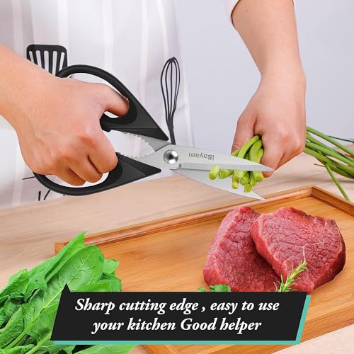 iBayam Stocking Stuffers for Men, White Elephant Gifts for Adults, Kitchen Scissors All Purpose Kitchen Shears 8.5" Cooking Scissors with Sheath, Black Kitchen Accessories, Kitchen Gadgets Utensils