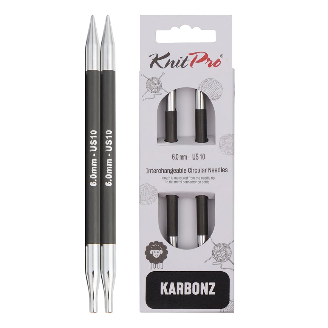 KnitPro Karbonz Interchangeable Circular Needles 4" (10cm) | 6.00 mm