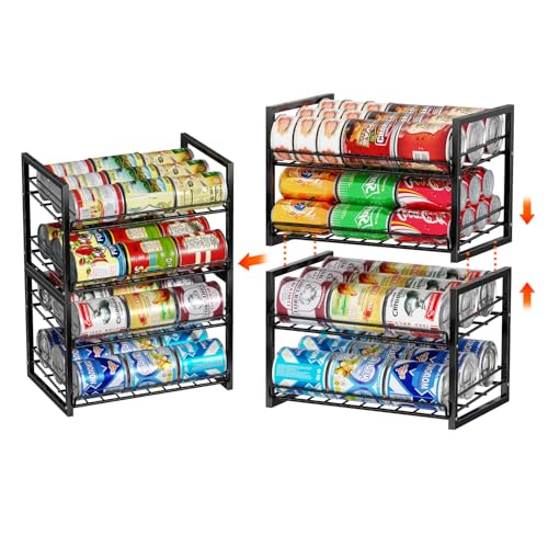 2-Tier Stackable Can Organizer 2 Pack, Pantry Can Dispenser Holds Up to 48 Cans, Metal Wire Basket for Canned Food Soda Drinks, Black