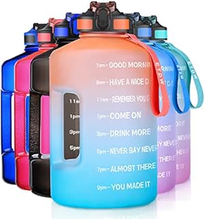 ETDW Half Gallon Water Bottle with Time Marker BPA Free, 2.2Litre Motivational Large Water Jug Leak Proof Huge Water Container with Handle for Gym Camping Sports BLACK