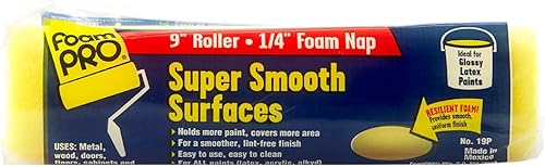 FoamPRO Rodillo de pintura de espuma 19P, rodillo de 9 x 14 pulgadas para superficies lisas, acabado impecable y sin pelusa