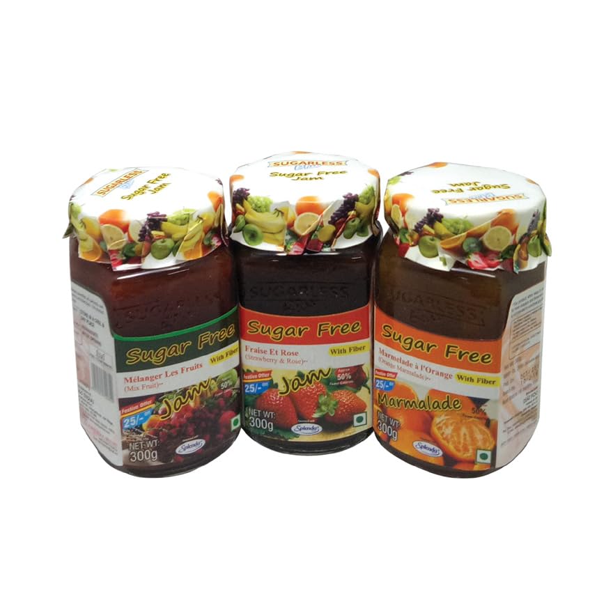 Sugarless Bliss Sugar Free Jams Orange Jam Strawberry rose Jam Mix Fruit Jam Jam For Diabetic Patient Total 900 gm (Orange,strawberry rose & mix fruit)