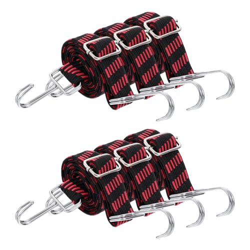 Image of uxcell 6Pcs Adjustable Bungee Cords with Hooks, 39 Inch Flat Heavy Duty Elasticity Straps Rubber Bungee Cords with Buckle for Outdoor, Camping, Tarp, Bike Rack, Luggage, Black Red