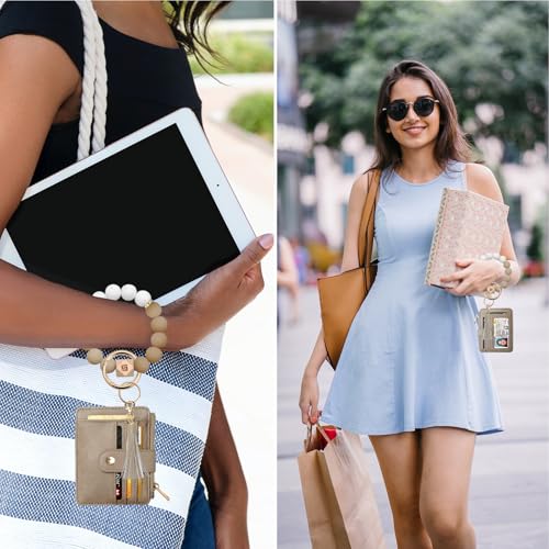 Image of COOLANS Silicone Bracelet Wristlet Wallet Credit Card Holder RFID ID Window Key Ring Tassel Slim Wallet Women Keychain Purse