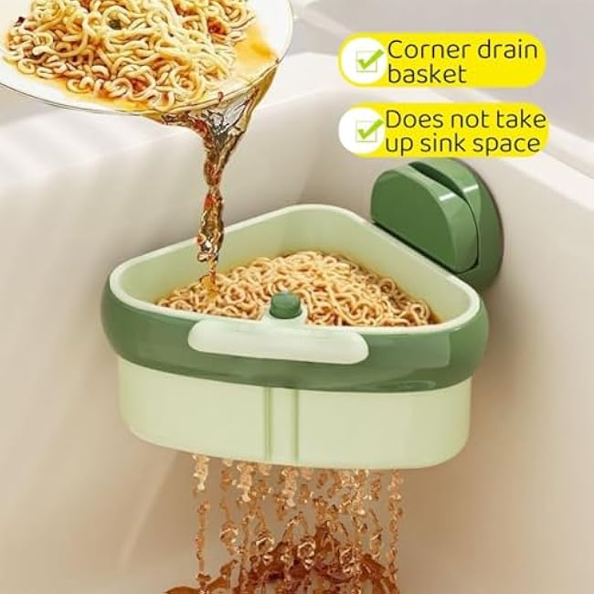 Cureaway Suction Cup Sink Corner Rack, Space-Saving Kitchen Sink Strainer, Automatic Dumping Storage Rack with Drain Hole, Removable Basket for Easy Cleaning, No Drilling, Rust-Proof Abs(Yellow)