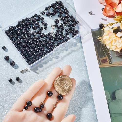 GORGECRAFT 200 Set 2 Size Pearl Rivets Studs Black Round Plastic Pearls Buttons Stud with Pins Kit for Clothing Hat Bags Shoe Embellishments DIY Knitting Sewing Crafts Jewelry Making Supplies - Image 3