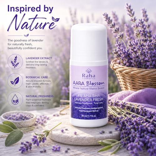 Image of AARONIC Underarm Roll On Deodorant 50ml - Long Lasting Floral Fragrance | 4% AHA BHA | Roll On for Man & Women | Underarm Roll On Men Odour Control (Lavender Fresh)