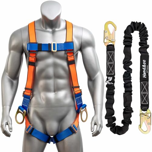 HandAcc Safety Belt Fall Protection Kit With Shock Absorbing Lanyard, Full Body Construction Protection Fall Arrest ANSI Compliant