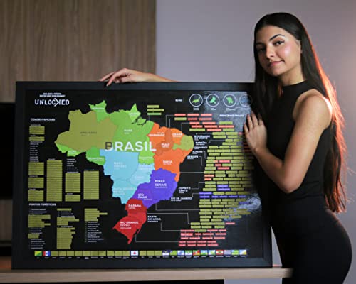 Mapa do Brasil de Raspar 82x60 CM | Unlocked | Sem moldura | Scratch off Brazil Map | Mapa Raspadinh