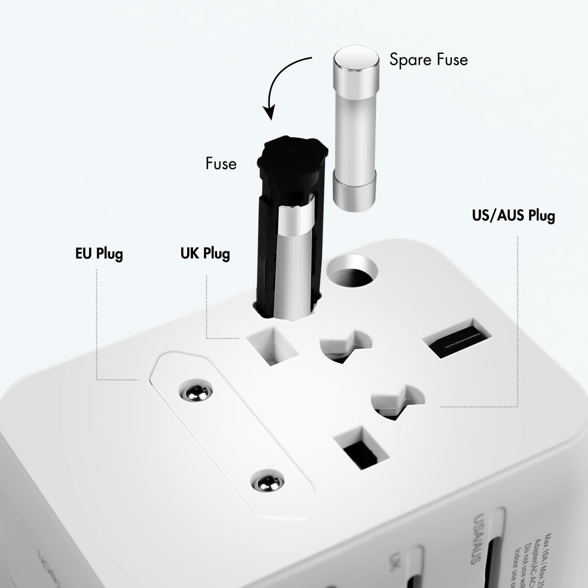 LogiLink PA0357 - Fuente de alimentación Universal de Viaje con 10 Tipos de Enchufe para >200 países, 70 W y PD (PowerDelivery) y QuickCharge, 3 Puertos USB, ignífugo