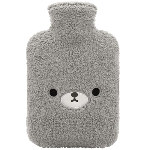samply Hot Water Bottle with Cute Cover,2L Hot Water Bag for Hot and Cold Compress, Hand Feet Warmer,Neck and Shoulder Pain Relief, Grey Bear