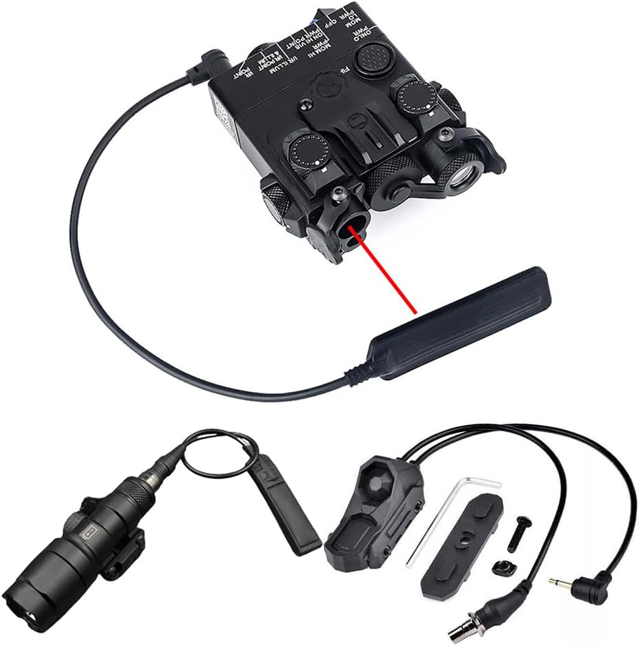 Metal DL-A2 Box Aiming Laser Sight(with Red/Green/Blue Laser + IR Laser + Flashlight & Mount),&M300A LED White Flashlight,&AX Modular Dual Wire Remote Pressure Switch (SF+2.5 Plug) Set,Black